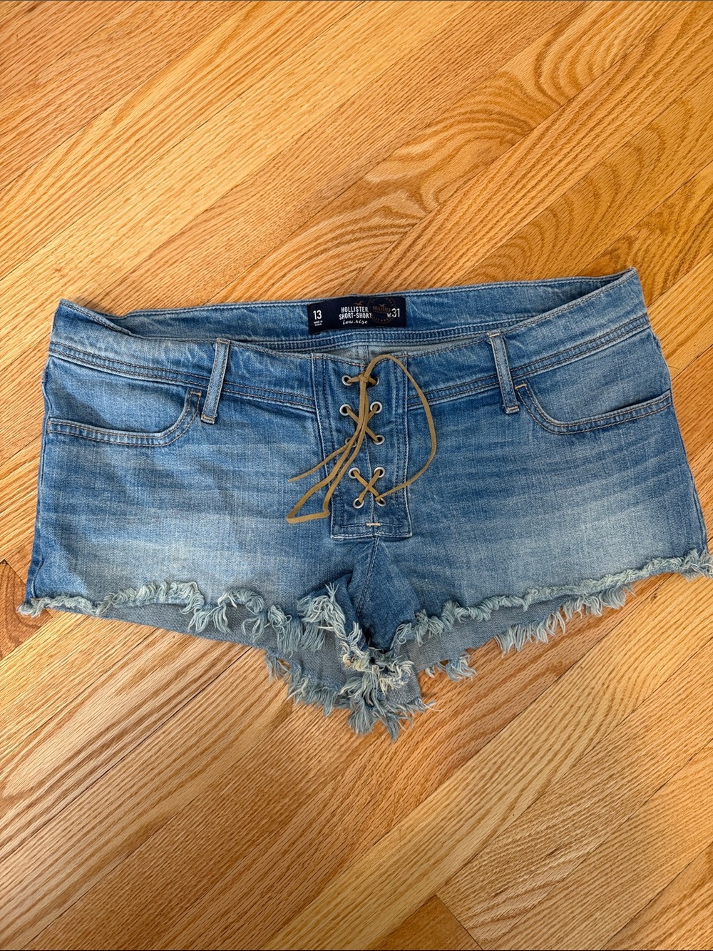 Hollister Light Blue Lace-Up Frayed Denim Shorts